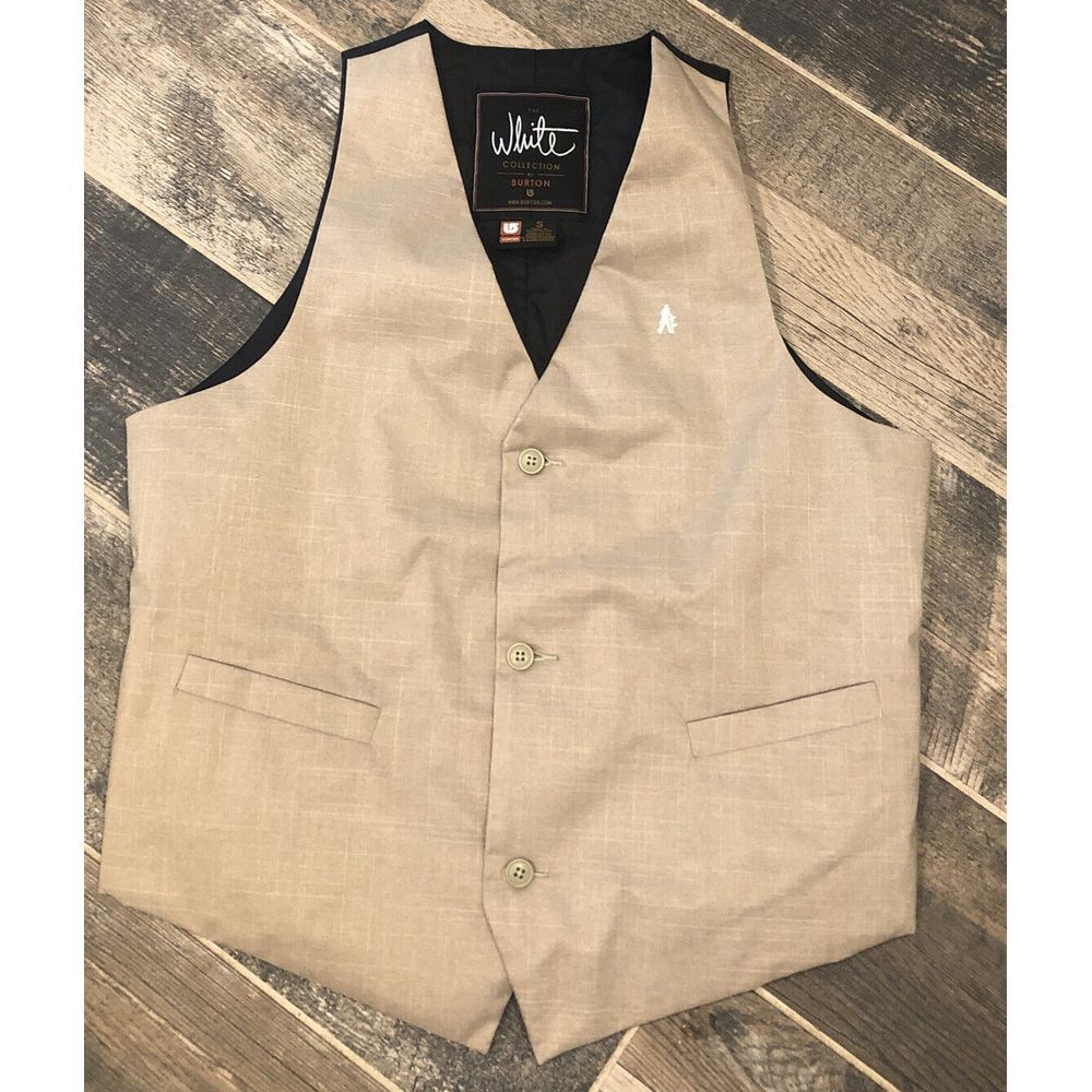 Men's BURTON‎ White Collection Tan Cargo Vest, Size Small Polyester Nylon Ski